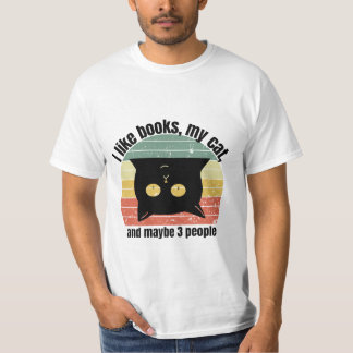 I Like Books My Cat And Maybe 3 People Funny Retro T-Shirt