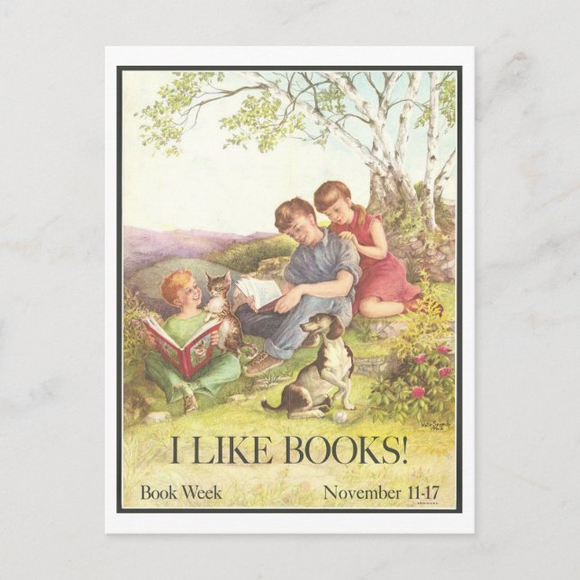"I Like Books" Vintage Library Poster  Postcard (Front)