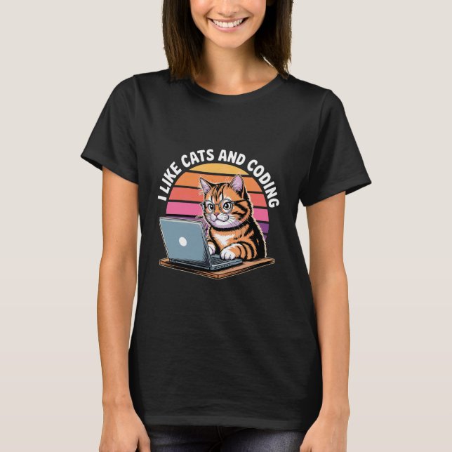 I Like Cats and Coding Programmer Passion Tech - T-Shirt (Front)
