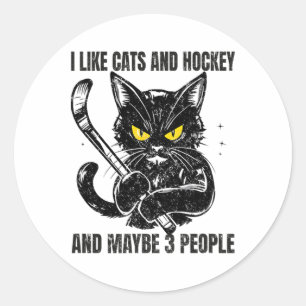 I Like Cats And Hockey And Maybe 3 People _1 Classic Round Sticker