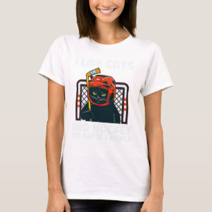 I Like Cats And Hockey And Maybe 3 People Black Ca T-Shirt