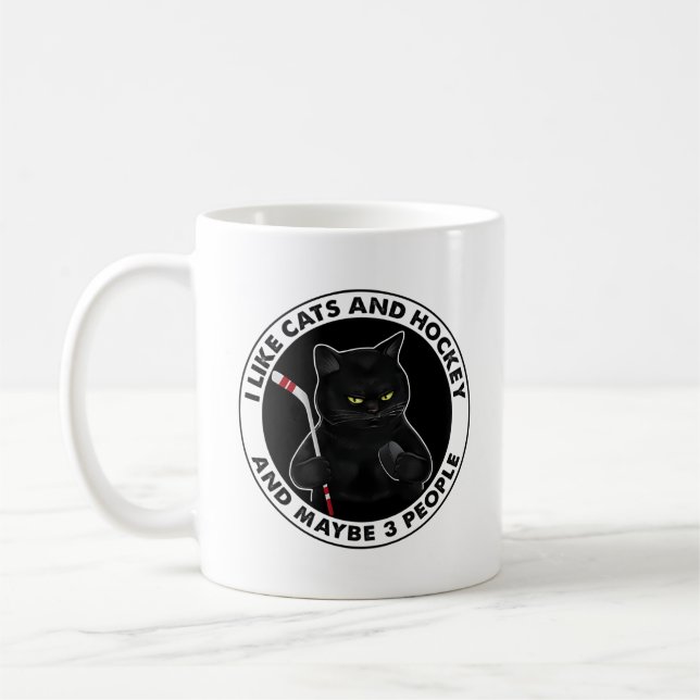 I Like Cats And Hockey And Maybe 3 People Coffee Mug (Left)