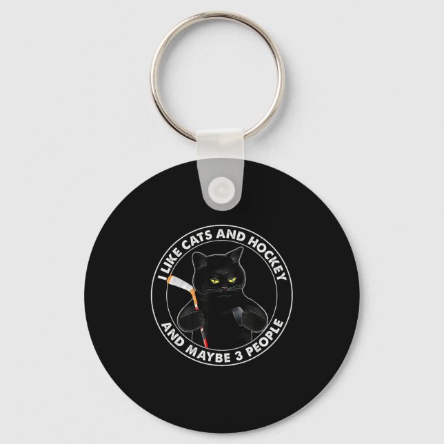 I Like Cats And Hockey And Maybe 3 People Funny Bl Key Ring (Front)