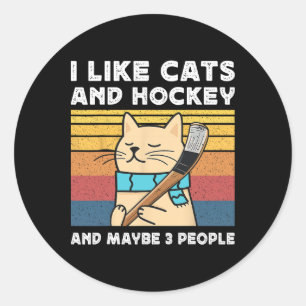 I Like Cats And Hockey And Maybe 3 People Retro Fu Classic Round Sticker