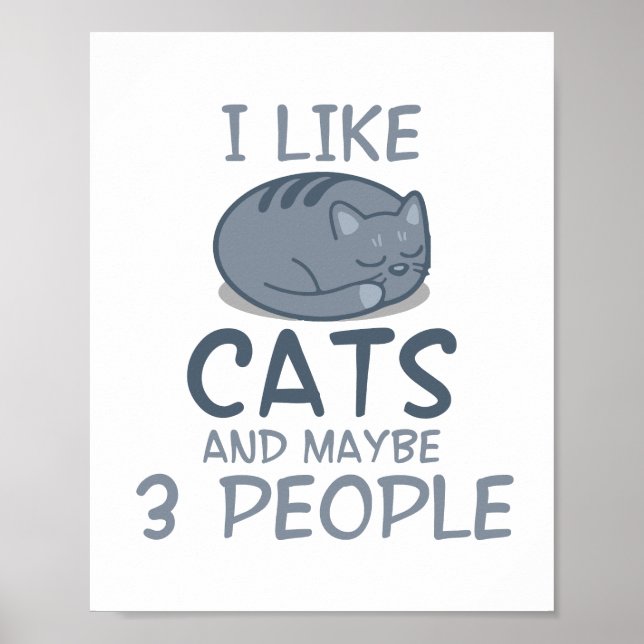 I Like Cats and Maybe 3 People Funny Cat Quote  Poster (Front)