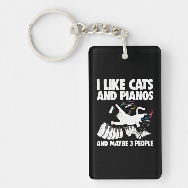 I Like Cats And Piano Women Musician Piano Music Key Ring (Front)