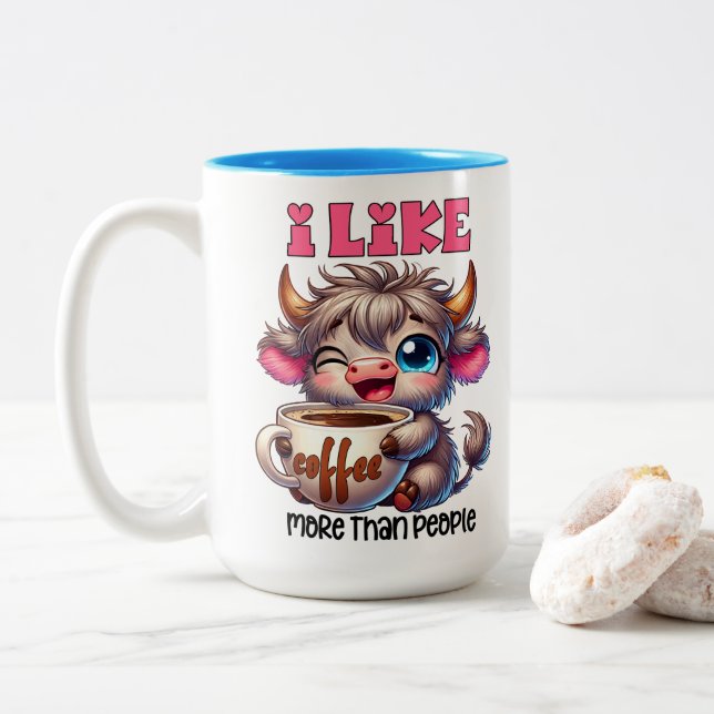 I Like Coffee More Than People  Two-Tone Coffee Mug (With Donut)