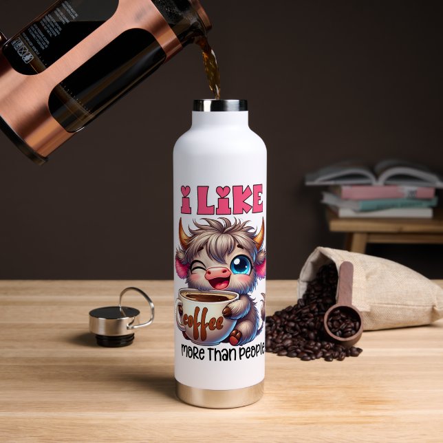 I Like Coffee More Than People  Water Bottle (Coffee (Rotated))