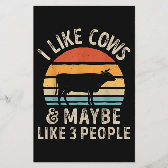 I Like Cows And Maybe Like 3 People Cow Farm Stationery (Front)