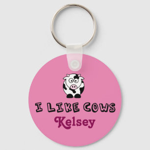 I Like Cows Personalised Pink Key Ring