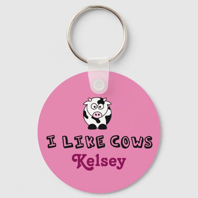 I Like Cows Personalised Pink Key Ring (Front)