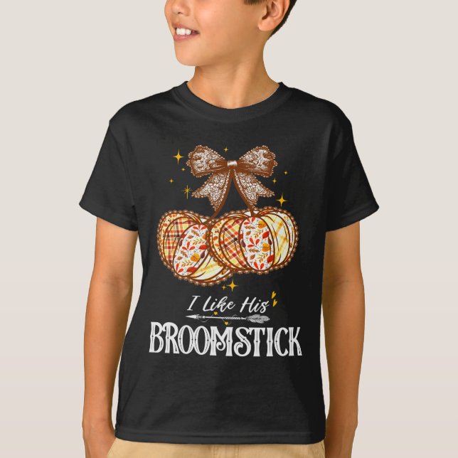 I Like His Broomstick He Likes My Pumpkins Couples T-Shirt (Front)