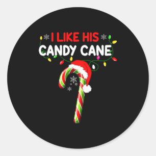 I Like His Candy Cane Couple Matching Christmas Me Classic Round Sticker