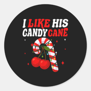 I Like His Candy Cane Couples Matching Christmas F Classic Round Sticker