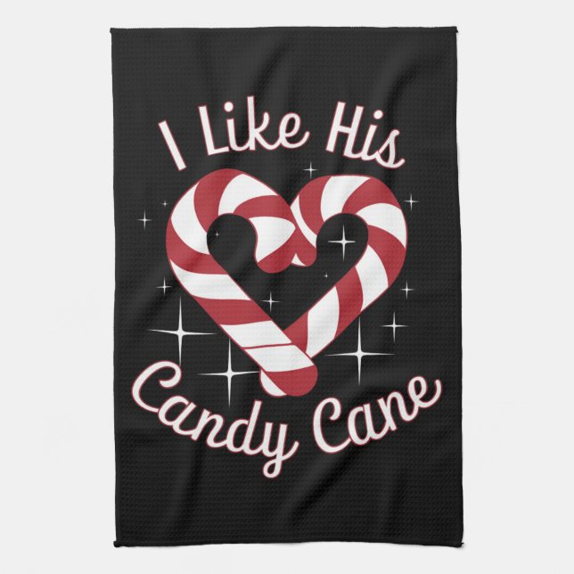 I Like His Candy Cane Funny Couples Matching   Tea Towel (Vertical)