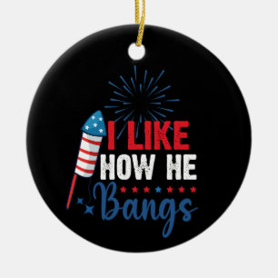 I Like How He Bangs Patriotic July 4th Couple Ceramic Tree Decoration