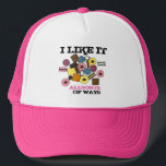 I Like It Allsorts of Ways Liquorice Liquorice Trucker Hat<br><div class="desc">Features an original marker illustration of liquorice allsorts candies, with I LIKE IT ALLSORTS OF WAYS in a fun font. Perfect for Valentine's Day, or for any day of the year! This design is also available on other products. Don't see what you're looking for? Need help with customisation? Contact Rebecca...</div>