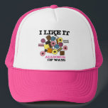 I Like It Allsorts of Ways Liquorice Liquorice Trucker Hat<br><div class="desc">Features an original marker illustration of liquorice allsorts candies, with I LIKE IT ALLSORTS OF WAYS in a fun font. Perfect for Valentine's Day, or for any day of the year! This design is also available on other products. Don't see what you're looking for? Need help with customisation? Contact Rebecca...</div>