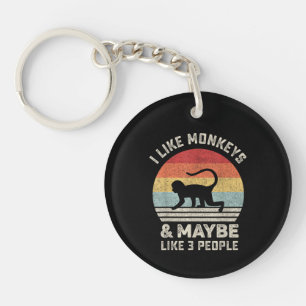 I Like Monkeys & Maybe 3 People Funny Retro Vintag Key Ring