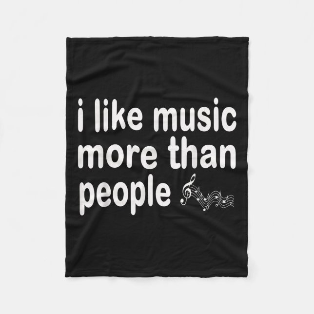 I Like Music More Than People Art Simple Music Moo Fleece Blanket (Front)