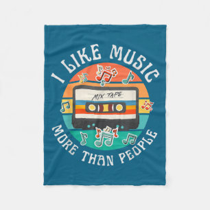 I like music more than people funny retro tape 90s fleece blanket