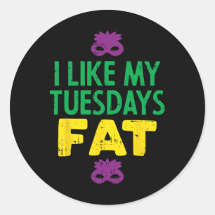 I Like My Tuesdays Fat Jester Mask Funny Mardi Gra Classic Round Sticker