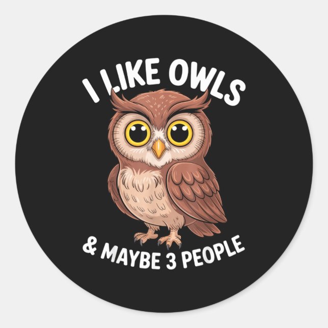 I Like Owls And Maybe 3 People Funny Introvert Hum Classic Round Sticker (Front)
