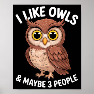I Like Owls And Maybe 3 People Funny Introvert Hum Poster