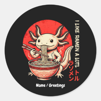 I Like Ramen A Lotl Funny Vintage Japanese Ukiyo-e Classic Round Sticker
