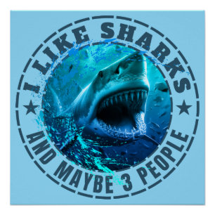 I LIKE SHARKS AND MAYBE 3 PEOPLE POSTER