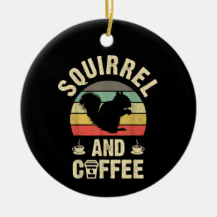 I like Squirrel & Coffee Funny vintage Pet theme l Ceramic Tree Decoration