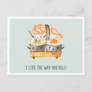 I Like The Way You Roll Cute Sushi Valentine Holiday Postcard