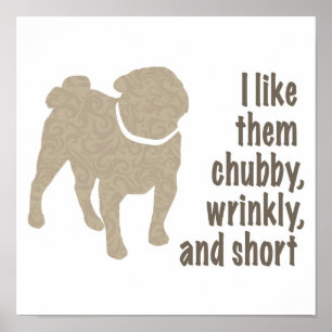 I like them chubby, wrinkly, and short. Pug design Poster