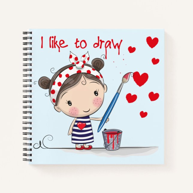 I Like to Draw Cute Cartoon Girl with Bun Notebook (Front)