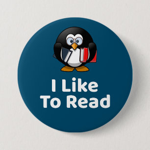 I Like To Read Penguin Funny Reading 7.5 Cm Round Badge