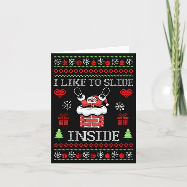 I Like To Slide Inside Funny Santa Couple Matching Card (Front)