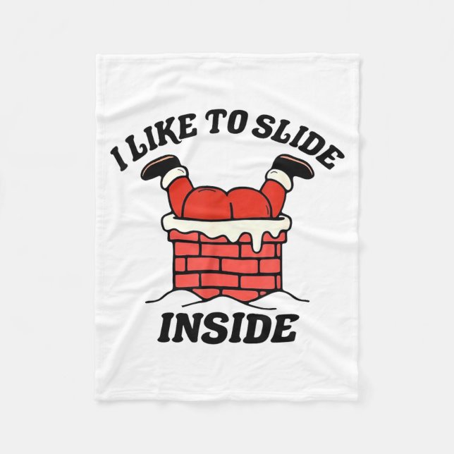 I Like To Slide Inside Funny Santa Couple Matching Fleece Blanket (Front)