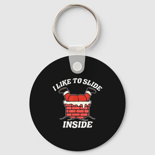 I Like To Slide Inside Funny Santa Couple Matching Key Ring (Front)