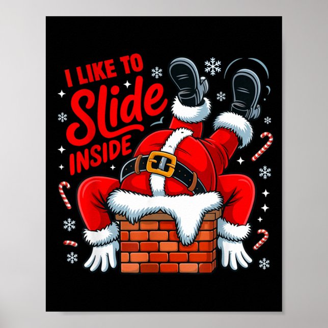 I Like To Slide Inside Funny Santa Couple Matching Poster (Front)