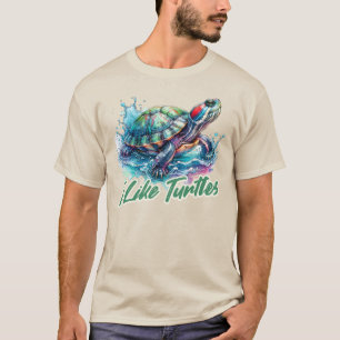 I like Turtles Red-eared Slider Watercolor T-Shirt