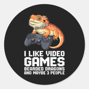 I Like Video Games Bearded Dragon Gamer Introvert  Classic Round Sticker