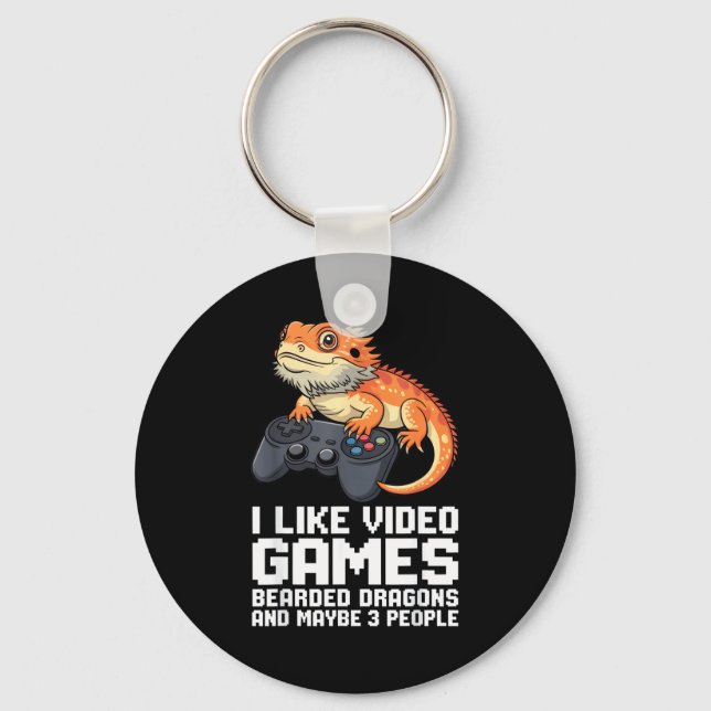 I Like Video Games Bearded Dragon Gamer Introvert  Key Ring (Front)