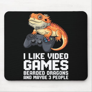 I Like Video Games Bearded Dragon Gamer Introvert  Mouse Mat
