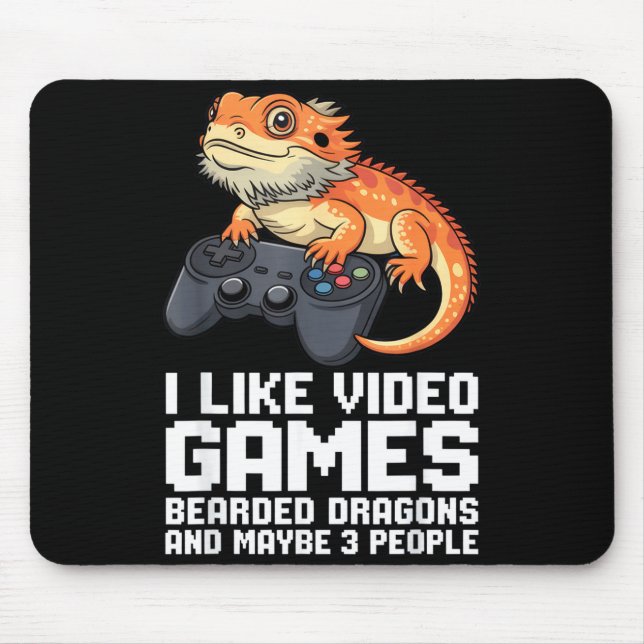I Like Video Games Bearded Dragon Gamer Introvert  Mouse Mat (Front)