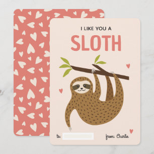 I like you a sloth classroom valentine's day card