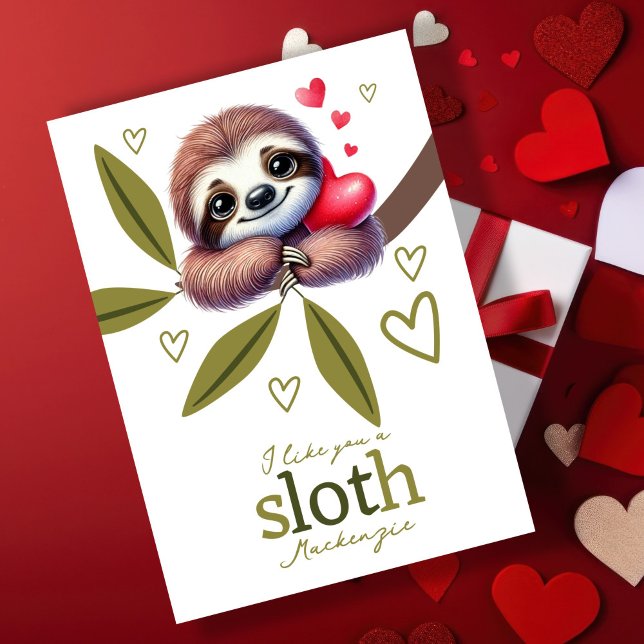 I like you a sloth personalised Valentines Holiday Card (I like you a sloth personalized Valentines Holiday Card by Ricaso. I love you a lot cute sloth card)