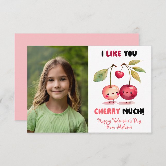 I Like You Cherry Much Classroom Photo Valentine  Card (Front/Back)