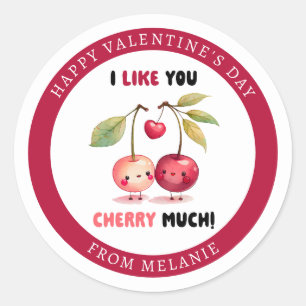 I Like You Cherry Much Classroom Photo Valentine  Classic Round Sticker