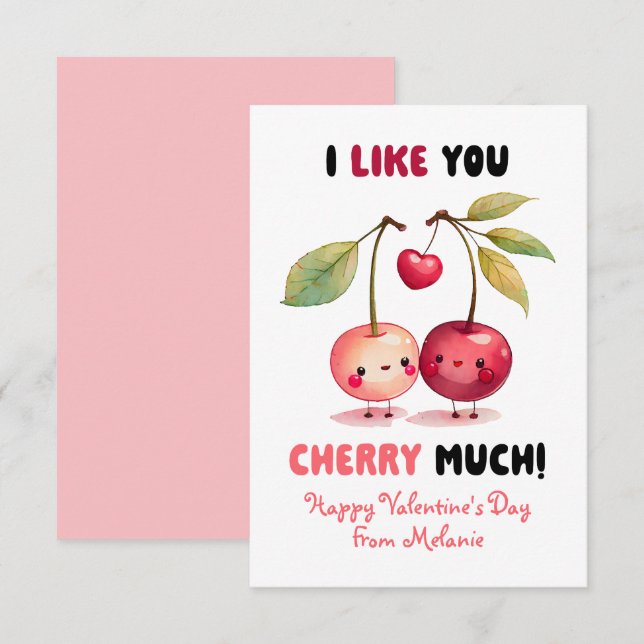 I Like You Cherry Much Classroom Valentine's Day Card (Front/Back)