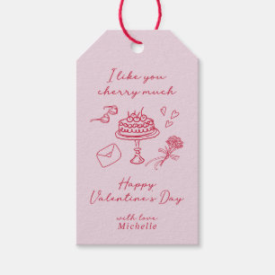 I like you Cherry much Valentines Day Pink Bow  Gift Tags
